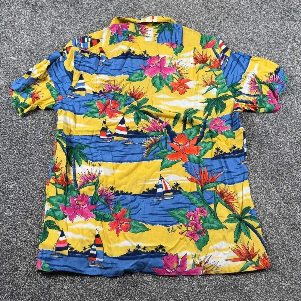 Polo Ralph Lauren Hawaiian Shirt Mens Small Yellow Tropical Sailboat EcoVero NWT